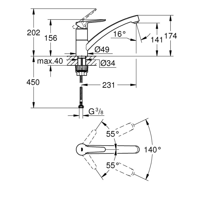 ΜΠΑΤΑΡΙΑ ΚΟΥΖΙΝΑΣ ΧΡΩΜΕ GROHE BAUECO 31680000 GROHE 2 - Ydrokap 