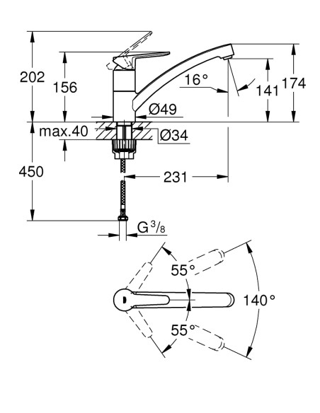 ΜΠΑΤΑΡΙΑ ΚΟΥΖΙΝΑΣ ΧΡΩΜΕ GROHE BAUECO 31680000 GROHE 2 - Ydrokap 